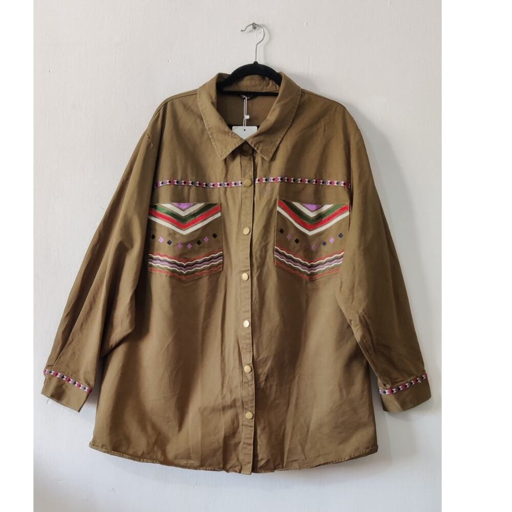 Bloomchic Jacket Olive Green Size 30 Embroidered Western Lightweight‎ Cotton